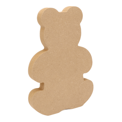 CNC routed freestanding teddy bear shapes made from MDF, quality craft shapes for DIY projects.