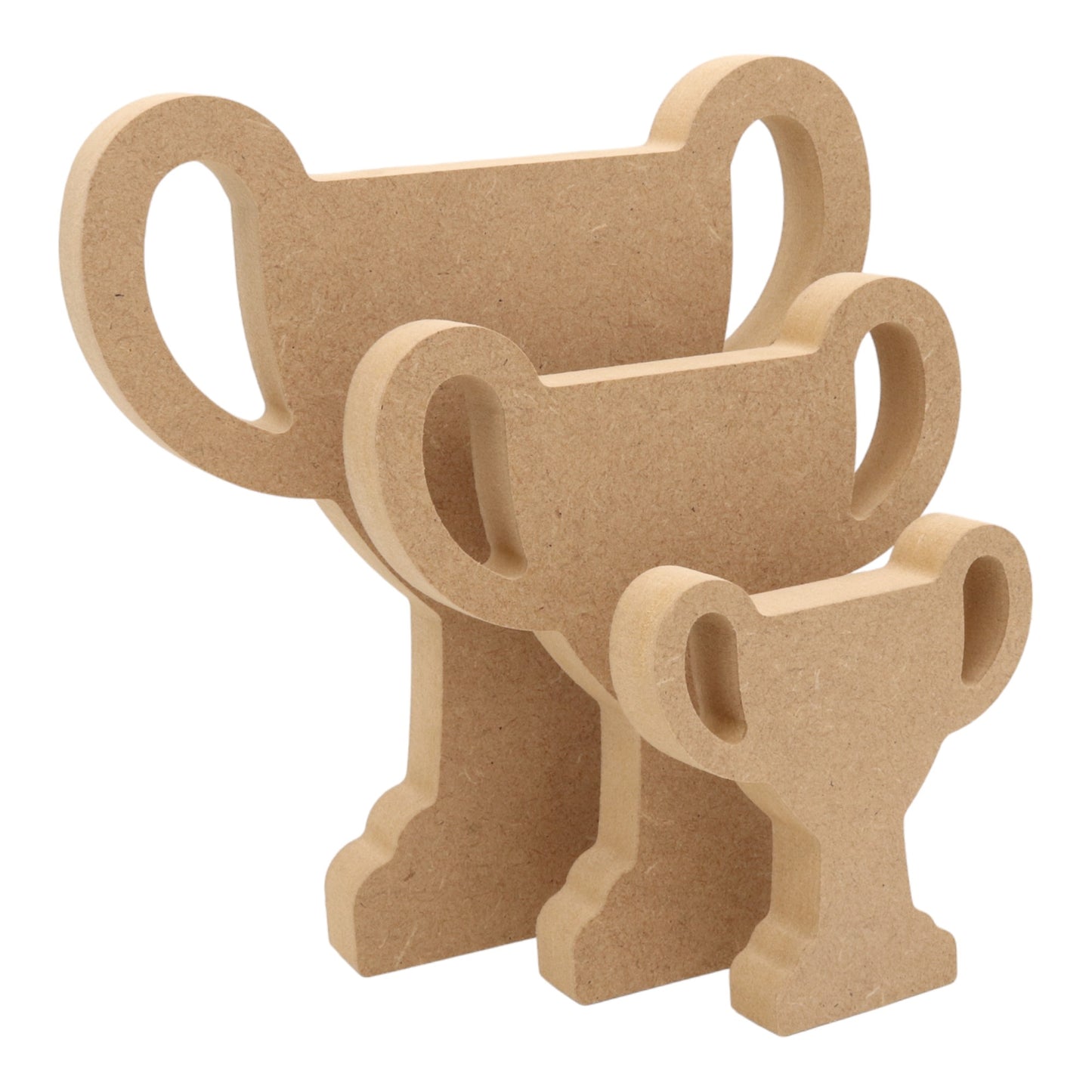 CNC routed freestanding trophy cup shapes made from MDF, quality craft shapes for DIY projects.