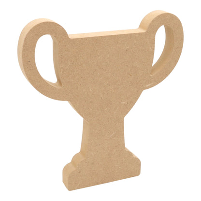 CNC routed freestanding trophy cup shapes made from MDF, quality craft shapes for DIY projects.