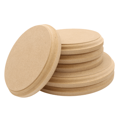 CNC routed circle shapes made from MDF with a trophy edge, quality craft shapes for DIY projects.