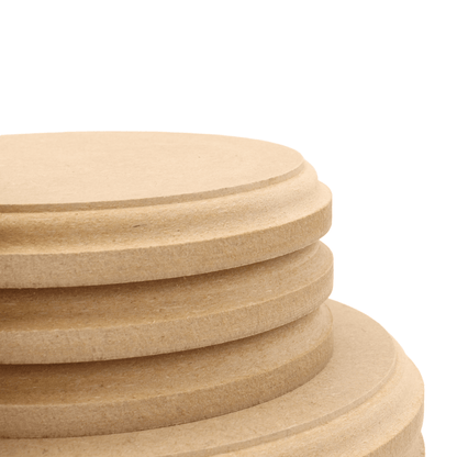 CNC routed circle shapes made from MDF with a trophy edge, quality craft shapes for DIY projects.