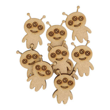 Alien MDF Craft Shape - a set of friendly laser-cut alien shapes made of MDF, perfect for crafts and projects.