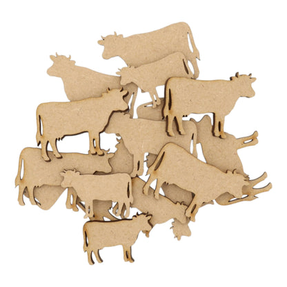 Cow MDF Craft Shape - laser-cut cow shapes ideal for rustic decor and educational projects.