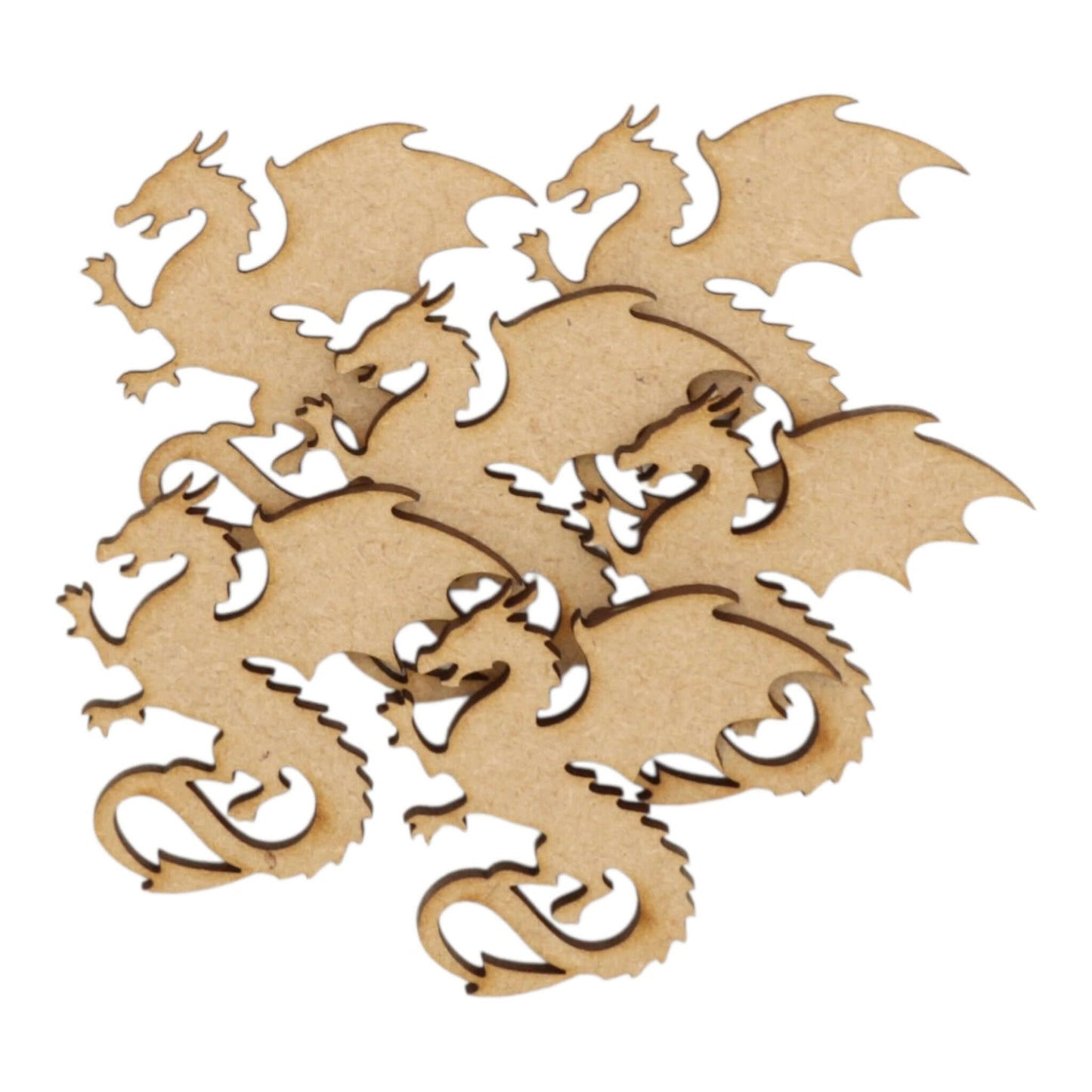 Dragon MDF Craft Shape collection of laser-cut dragon shapes in 3mm MDF, perfect for art and décor projects.