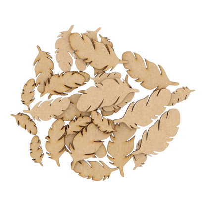 Feather MDF Craft Shape, laser-cut feather shapes in natural finish, ideal for crafts and decorations.