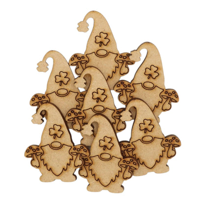 Gnome MDF Craft Shape collection, featuring laser-cut gnomes with pointed hats and toadstools for crafting.