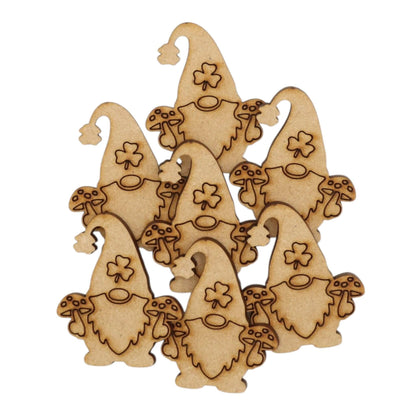 Gnome MDF Craft Shape, a set of laser-cut gnome shapes with pointed hats and toadstools for crafting.