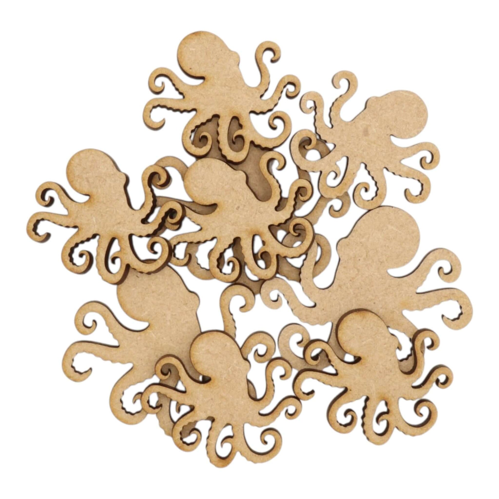 Octopus MDF Craft Shape - intricately cut wooden octopus shapes perfect for nautical art and coastal décor.