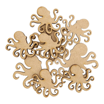 Octopus MDF Craft Shape - intricately cut wooden octopus shapes perfect for nautical art and coastal décor.