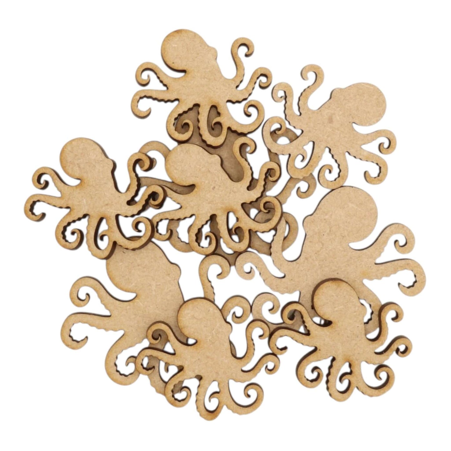Octopus MDF Craft Shape - laser-cut marine silhouette with curling tentacles for creative projects.