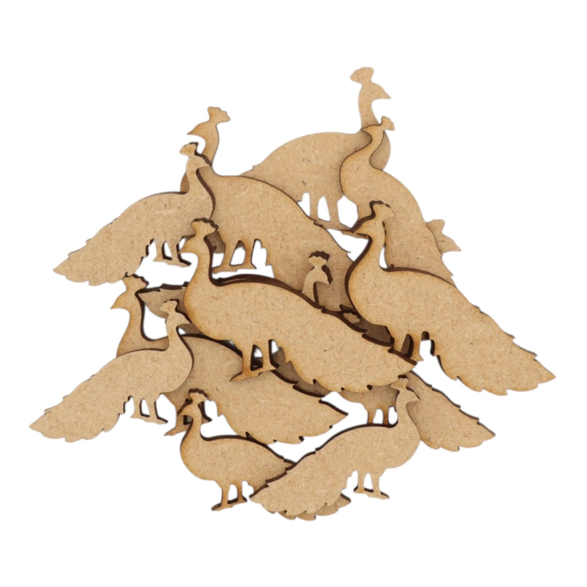 Peacock MDF Craft Shape - laser-cut MDF peacock shapes perfect for elegant crafts and art projects.