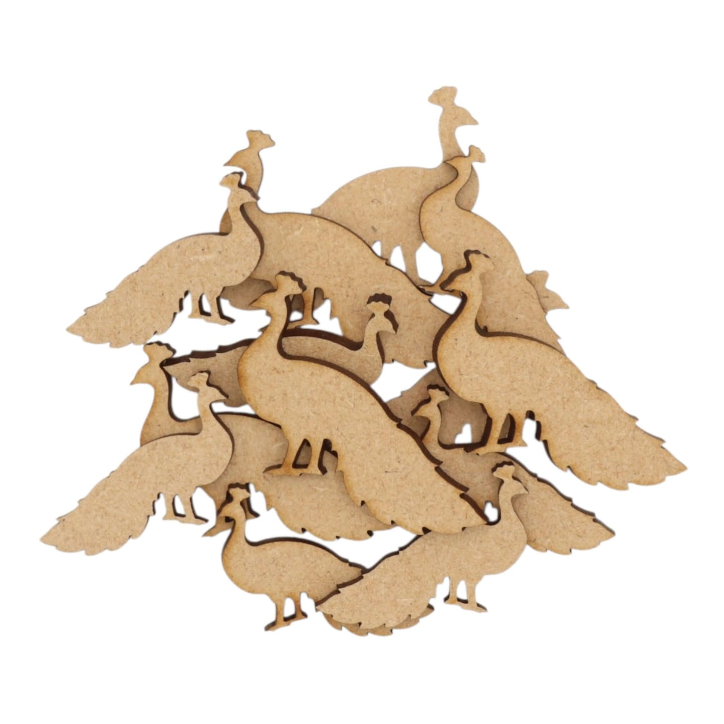 Peacock MDF Craft Shape - laser-cut MDF peacock shapes showcasing elegant silhouettes for crafts and decor.