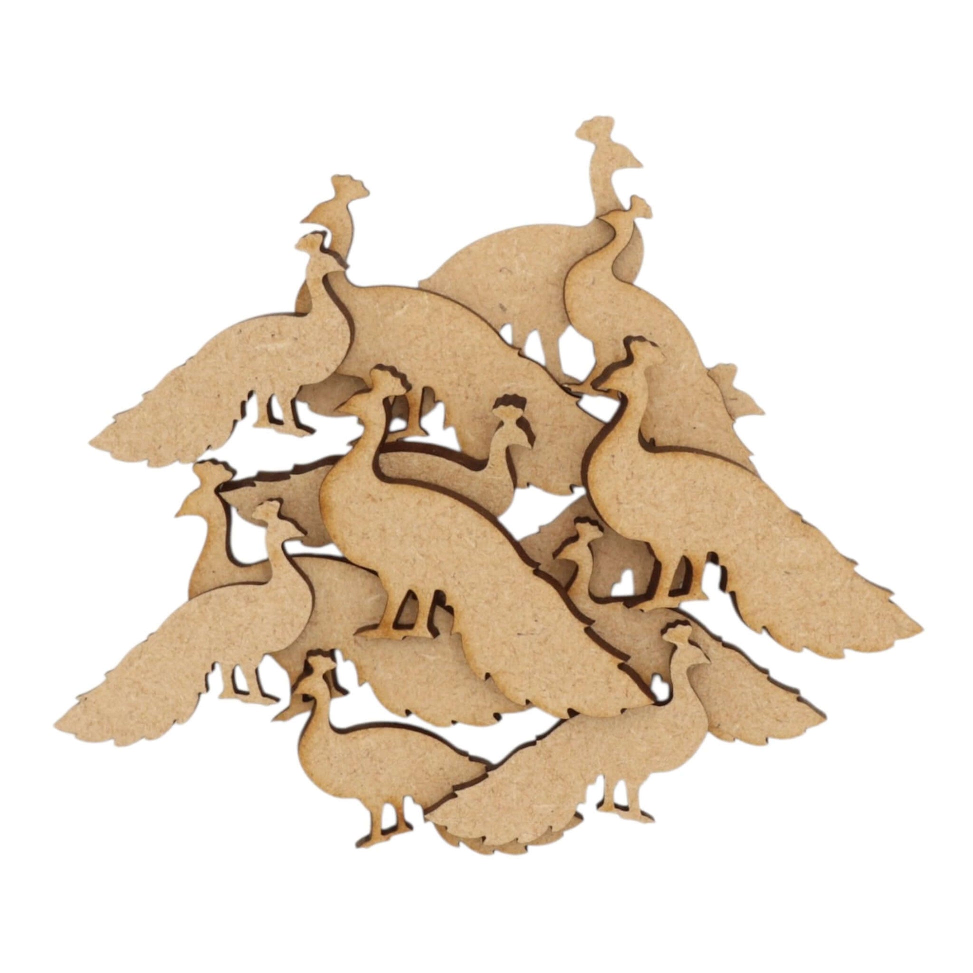 Peacock MDF Craft Shape - laser-cut MDF peacock shapes showcasing elegant silhouettes for crafts and decor.