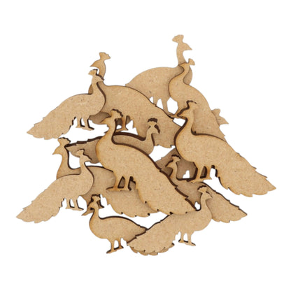 Peacock MDF Craft Shape - laser-cut MDF peacock shapes showcasing elegant silhouettes for crafts and decor.