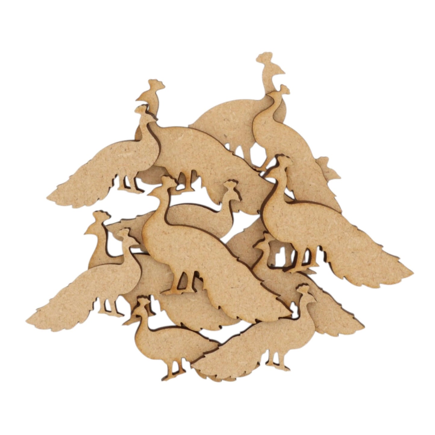 Peacock MDF Craft Shape - laser-cut peacock shapes in a decorative arrangement for craft projects.