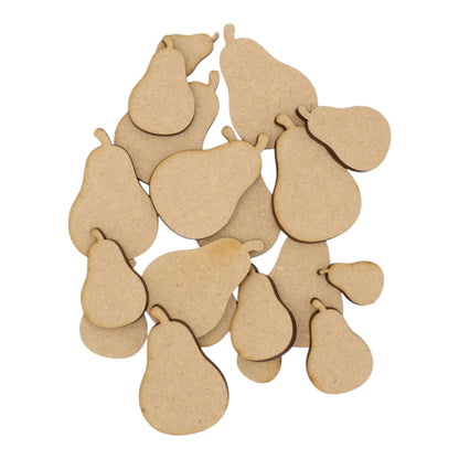 Assorted Pear MDF Craft Shape pieces, ideal for DIY projects, décor, and educational use.