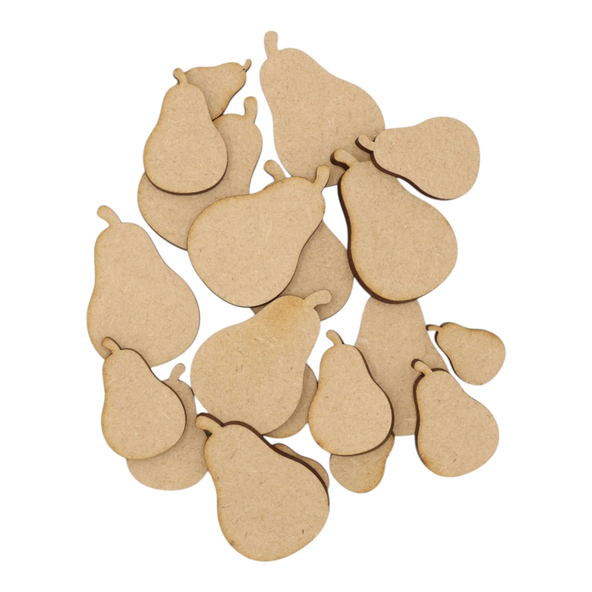 Pear MDF Craft Shape - assortment of laser-cut pear shapes in various sizes, perfect for crafts and decor.