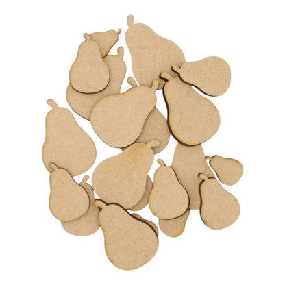 Pear MDF Craft Shape - assortment of laser-cut pear shapes in various sizes, perfect for crafts and decor.