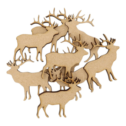 Deer / Reindeer MDF Craft Shape featuring multiple laser-cut wooden silhouettes of deer and reindeer.