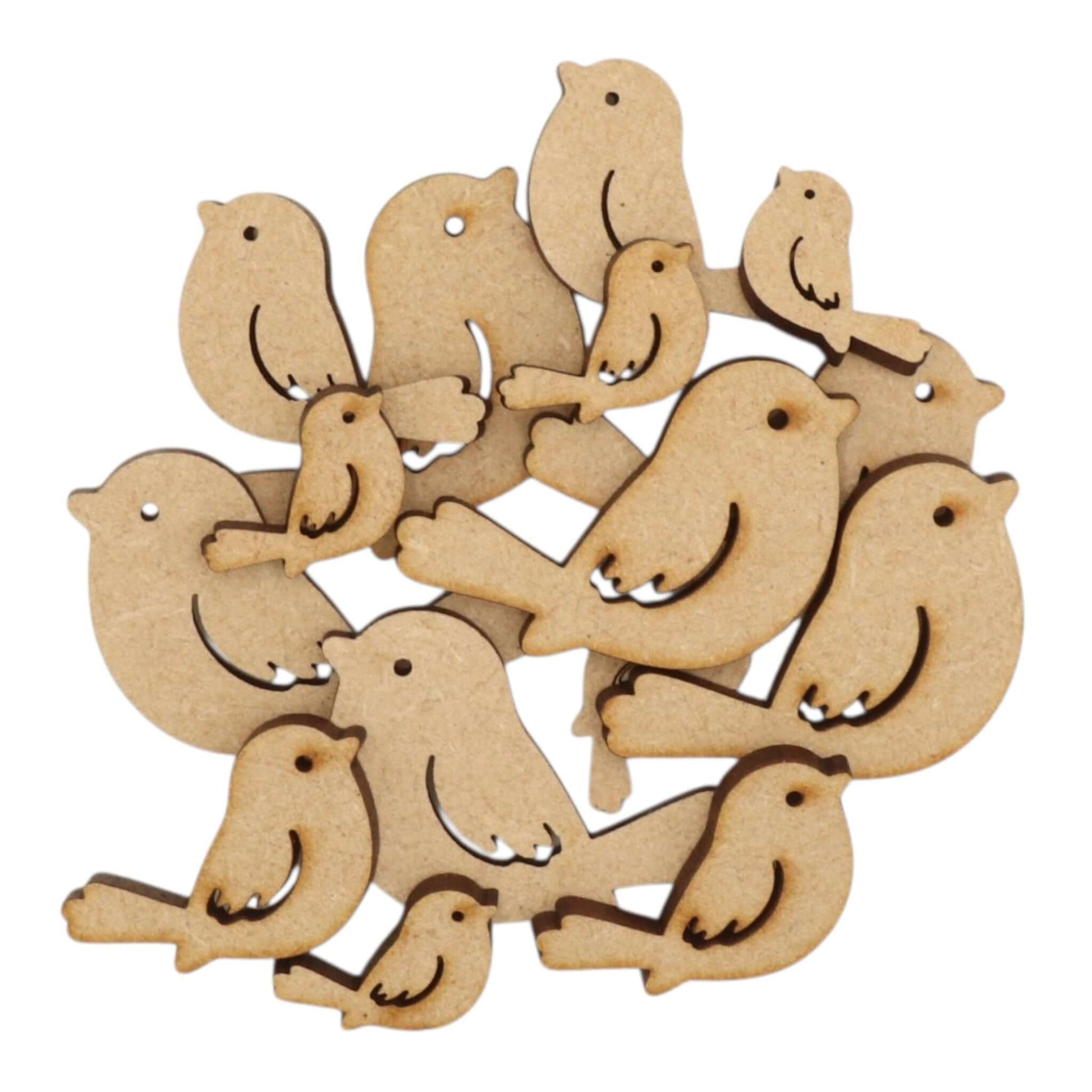 Robin MDF Craft Shape assortment of laser-cut bird silhouettes in natural MDF for festive crafts.