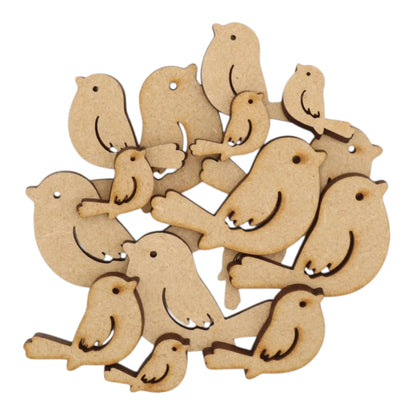 Robin MDF Craft Shape assortment of laser-cut bird silhouettes in natural MDF for festive crafts.