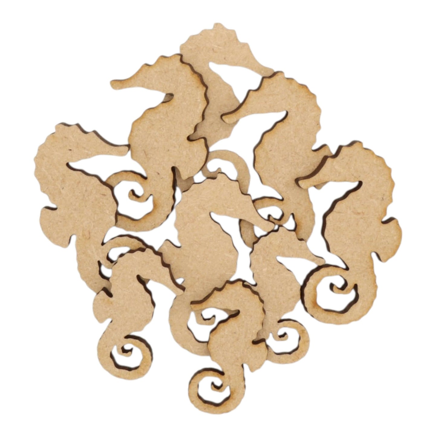 Seahorse MDF Craft Shape collection of laser-cut seahorse shapes, perfect for nautical-themed projects and decorations.