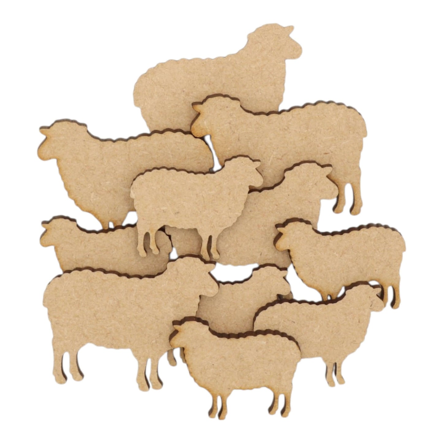 Sheep MDF Craft Shape - assorted laser-cut sheep shapes on a craft surface, perfect for farmhouse-themed décor.