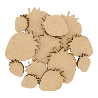 Strawberry MDF Craft Shape in various sizes, ideal for crafting and home décor projects.