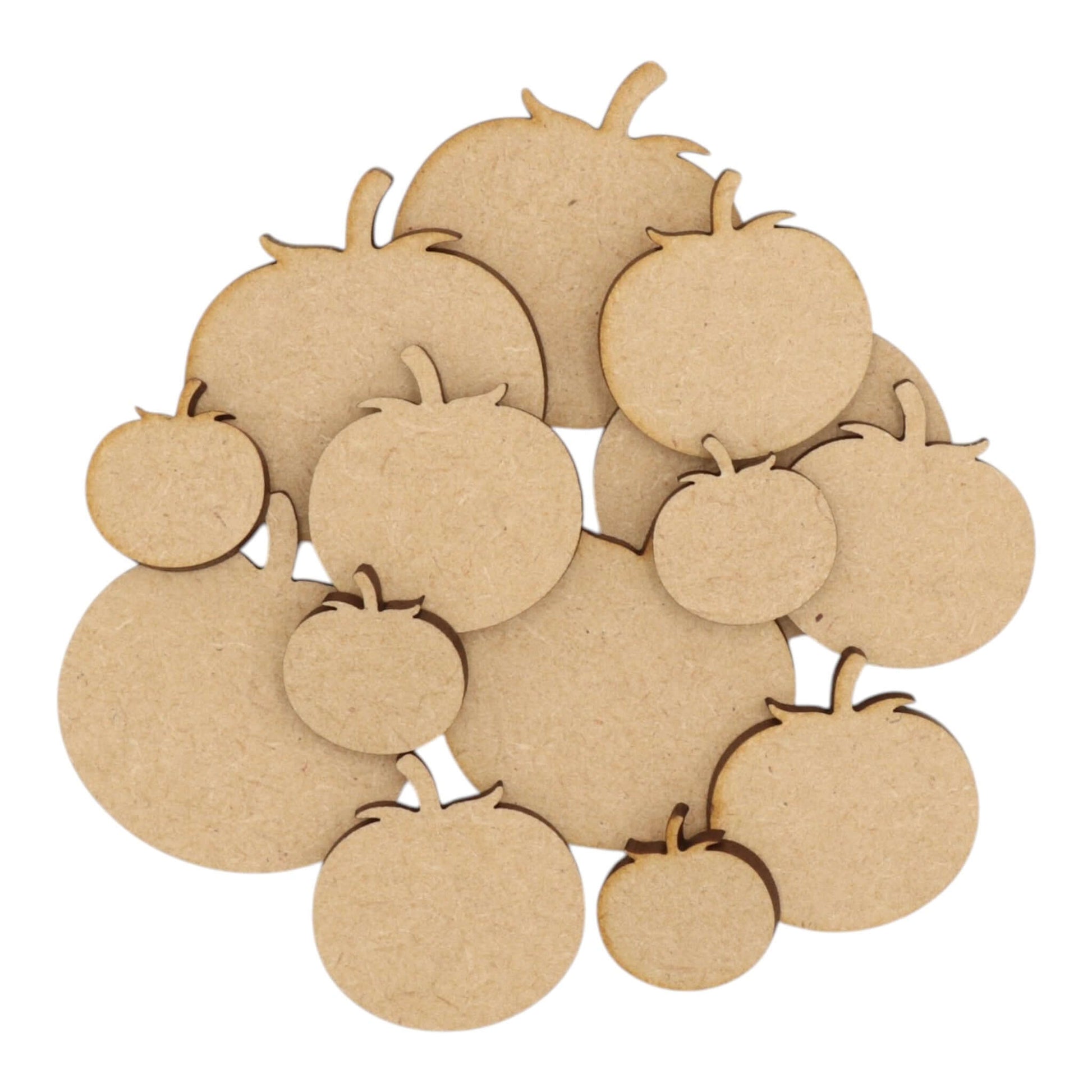 Tomato MDF Craft Shape - assorted laser-cut tomato shapes made of durable MDF for creative projects.