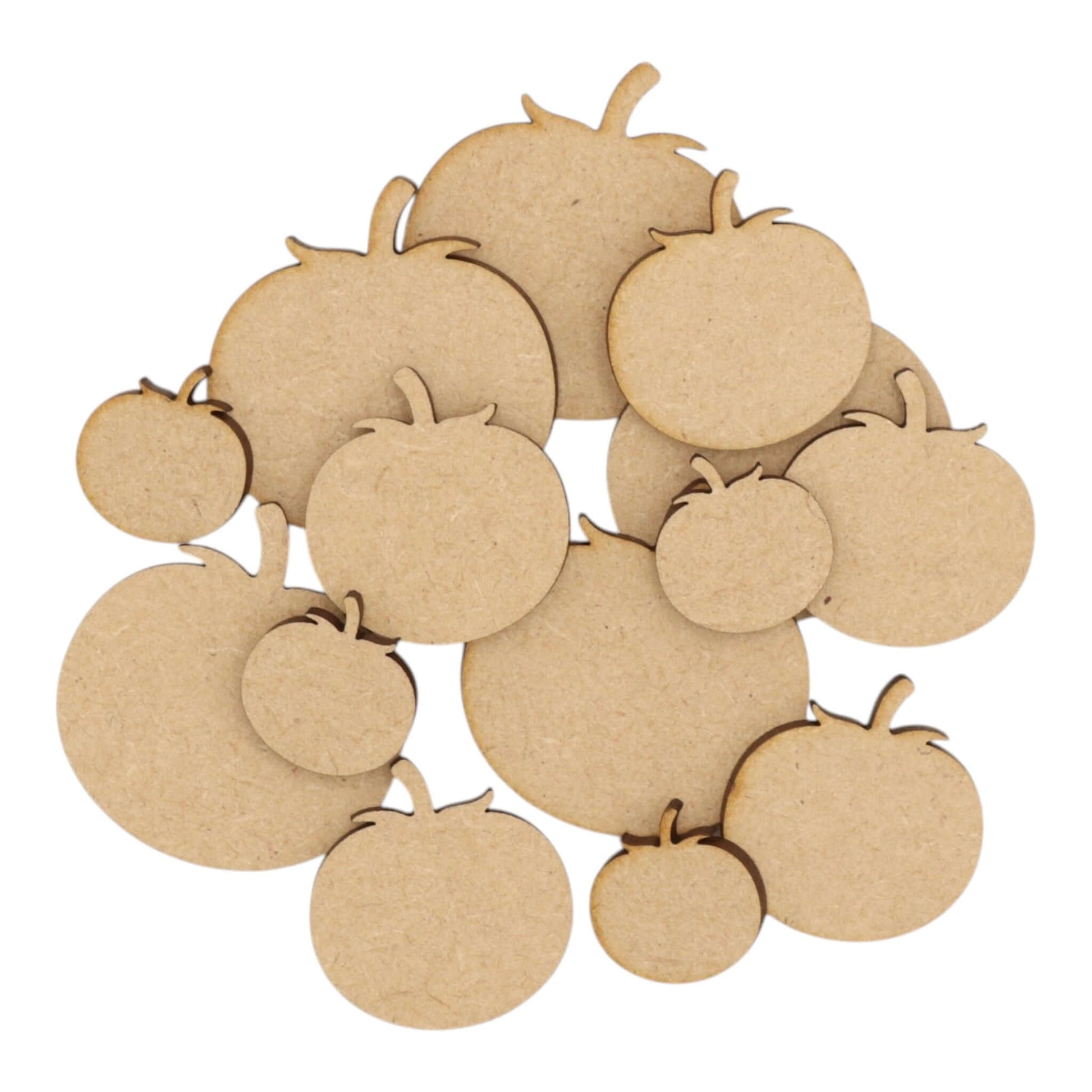 Tomato MDF Craft Shape - assorted laser-cut MDF tomato shapes for craft projects and decorations.
