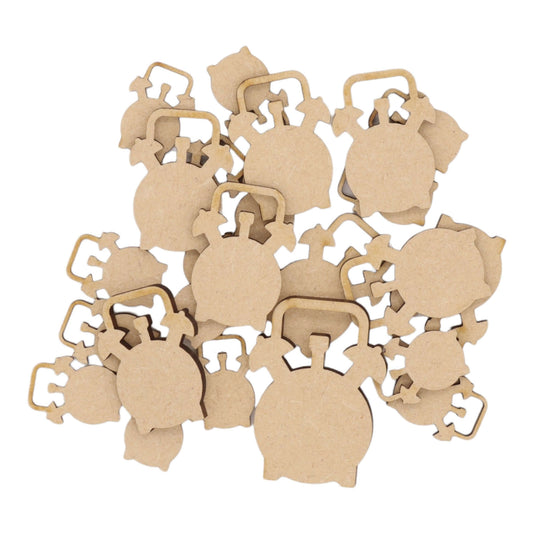 Laser cut MDF alarm clock craft shapes, 3mm thick, perfect for arts & crafts projects.