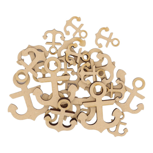Laser cut MDF anchor craft shapes, 3mm thick, perfect for arts & crafts projects.