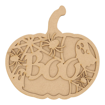3D Wooden Halloween Pumpkin – Layered Boo Decoration