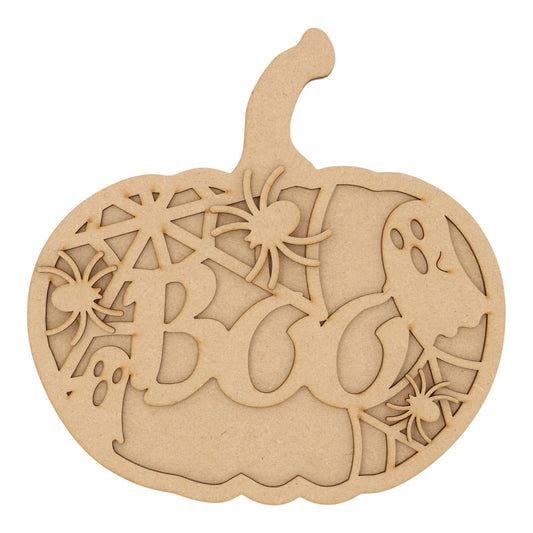 3D Wooden Halloween Pumpkin – Layered Boo Decoration