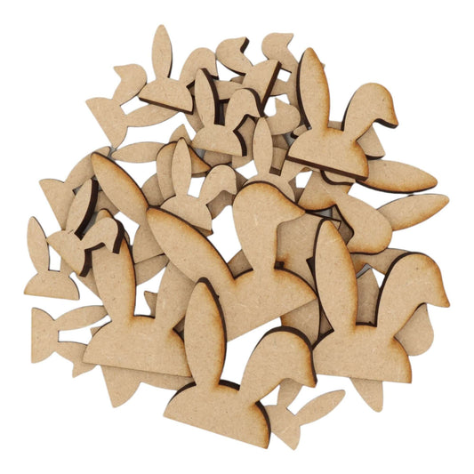 Laser cut MDF bunny ears bent craft shapes, 3mm thick, perfect for arts & crafts projects.