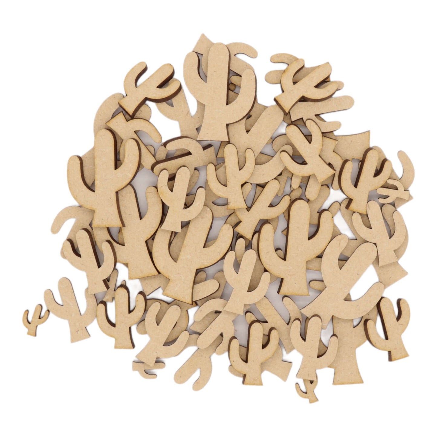 Laser cut MDF cactus craft shapes, 3mm thick, perfect for arts & crafts projects.