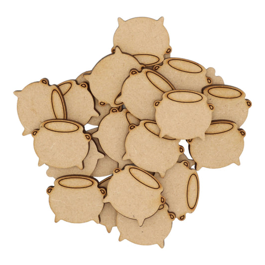 Laser cut MDF cauldron craft shapes, 3mm thick, perfect for arts & crafts projects.