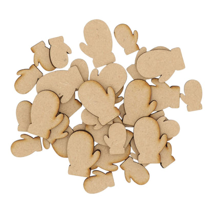 Laser cut MDF mitten craft shapes, 3mm thick, perfect for arts & crafts projects.