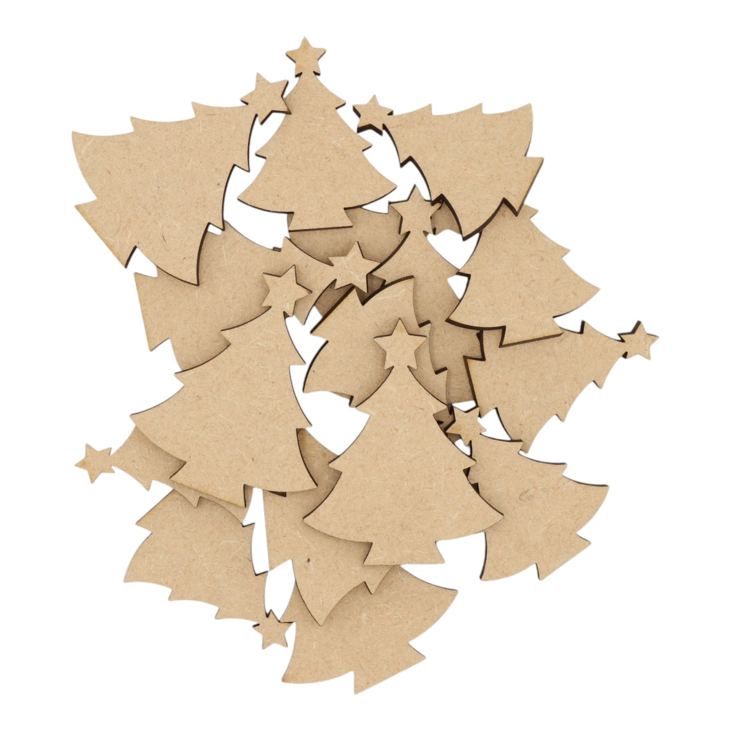 Laser cut MDF Christmas tree s3 craft shapes, 3mm thick, perfect for arts & crafts projects.