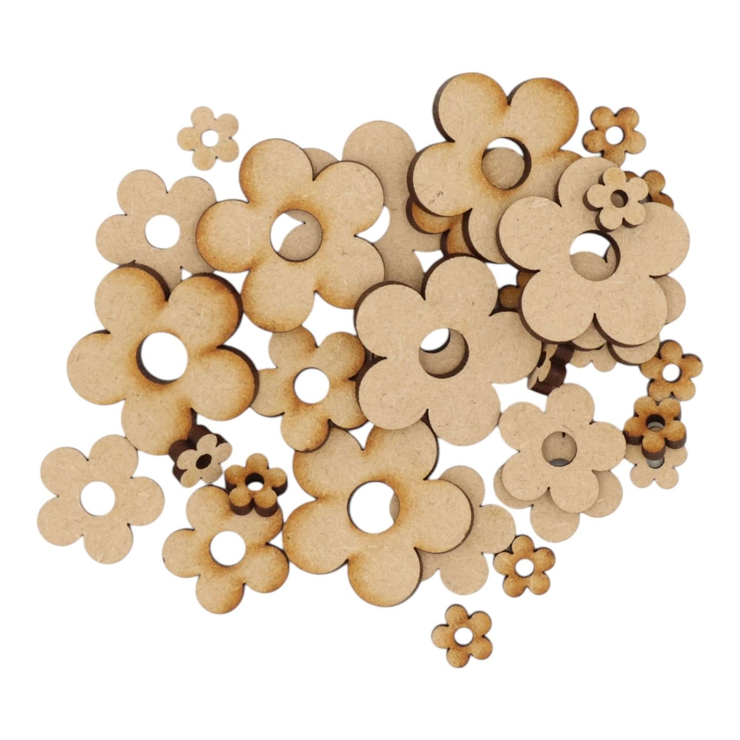 Laser cut MDF daisy s2 craft shapes, 3mm thick, perfect for arts & crafts projects.