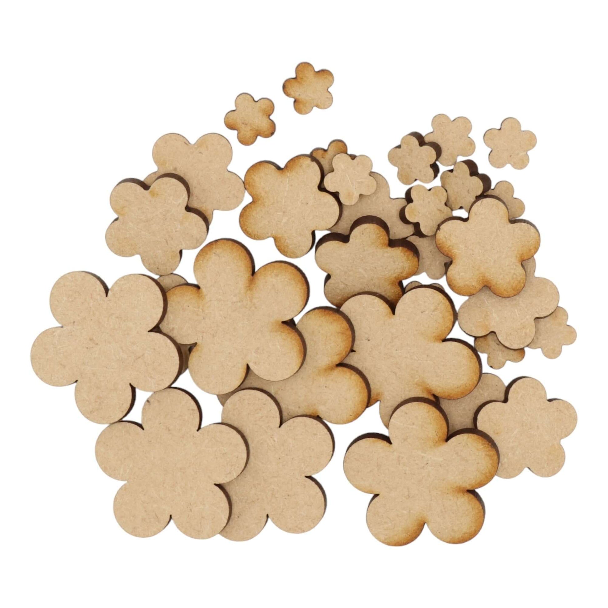 Laser cut MDF daisy s1 craft shapes, 3mm thick, perfect for arts & crafts projects.