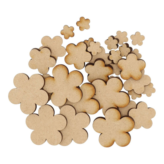 Laser cut MDF daisy s1 craft shapes, 3mm thick, perfect for arts & crafts projects.