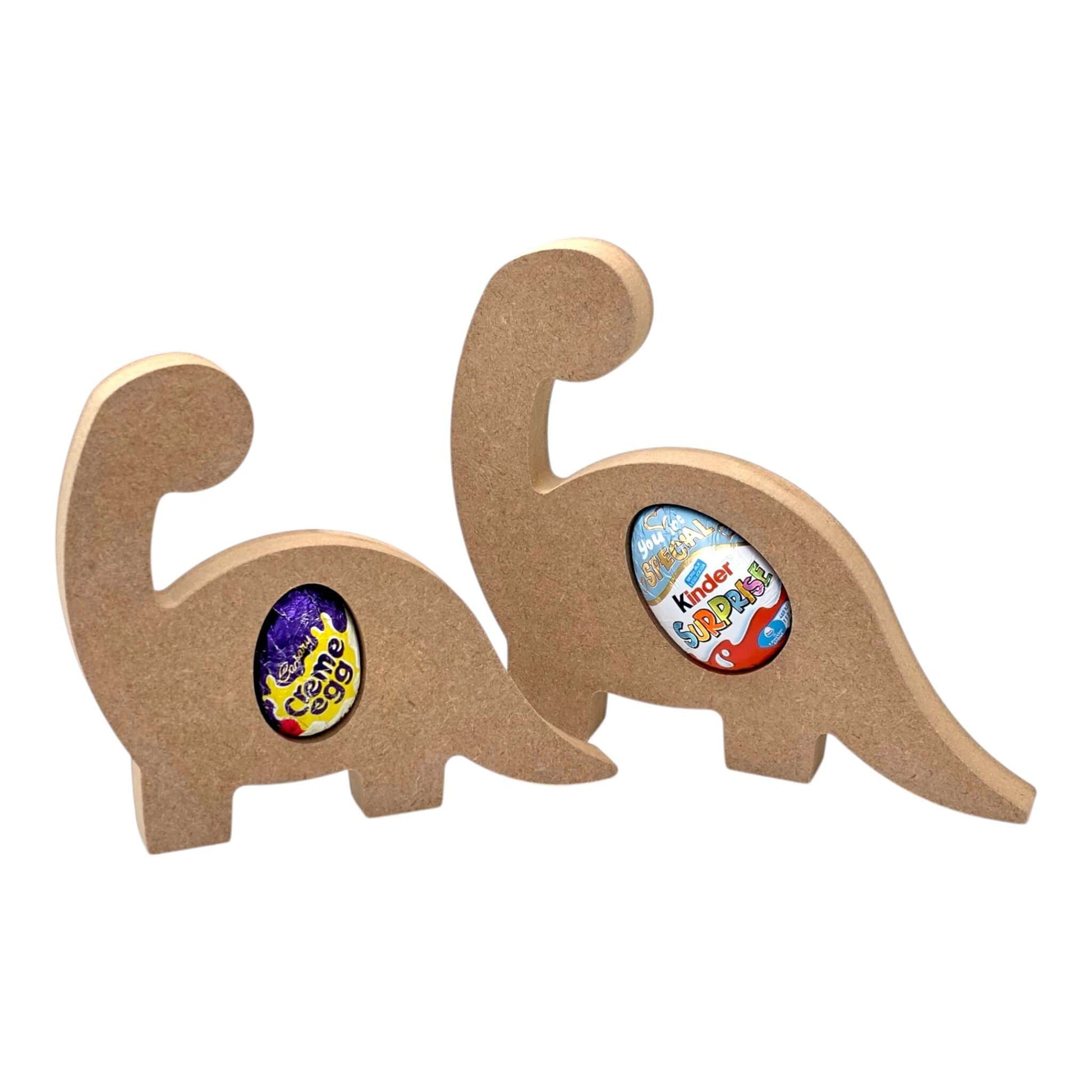 Dinosaur Egg Holder - Facing Back displaying Easter eggs in playful brontosaurus silhouettes.