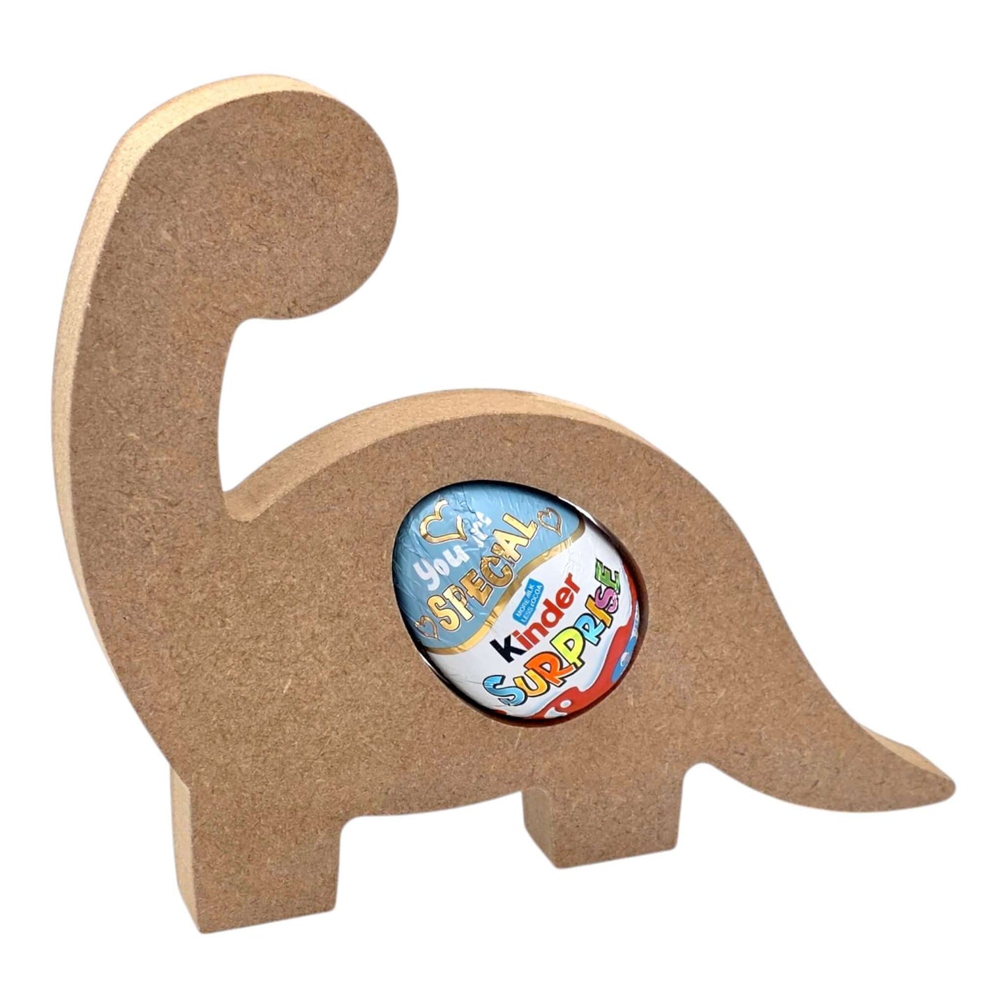 Dinosaur Egg Holder - Facing Back showcasing a brontosaurus silhouette holding a Kinder Surprise egg.