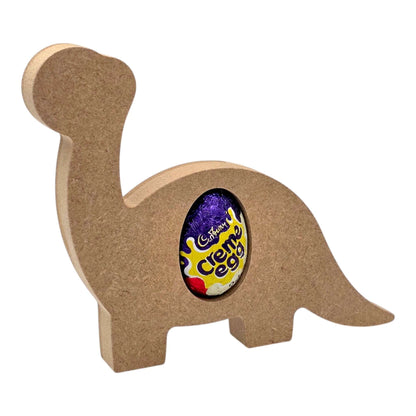 Dinosaur Egg Holder - Facing Forward showcasing a brontosaurus with a Cadbury Creme Egg.