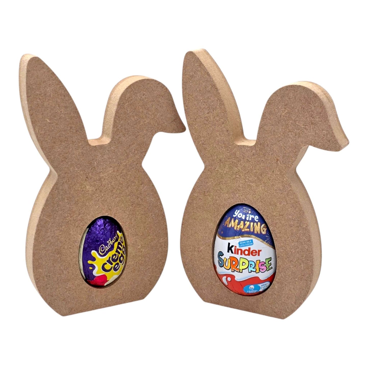 Bunny Ear Egg Holder - Floppy Ear with colorful Easter eggs in bunny-shaped holders.
