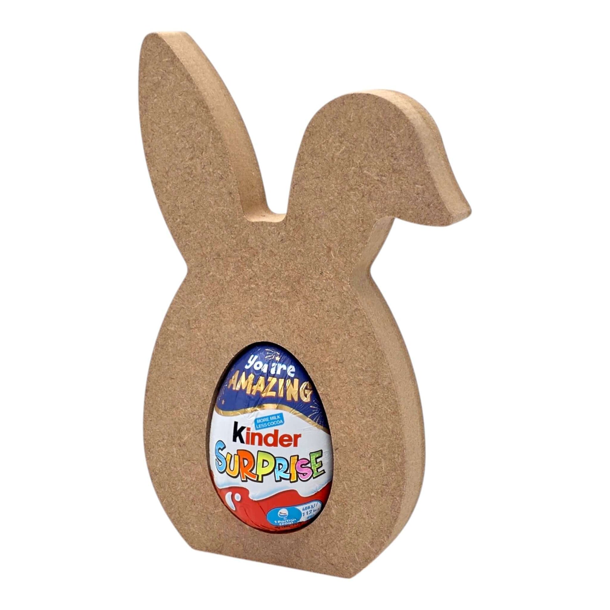 Bunny Ear Egg Holder - Floppy Ear with a Kinder Surprise egg in a bunny-shaped holder.