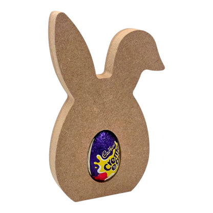 Bunny Ear Egg Holder - Floppy Ear with a Cadbury cream egg nestled inside.