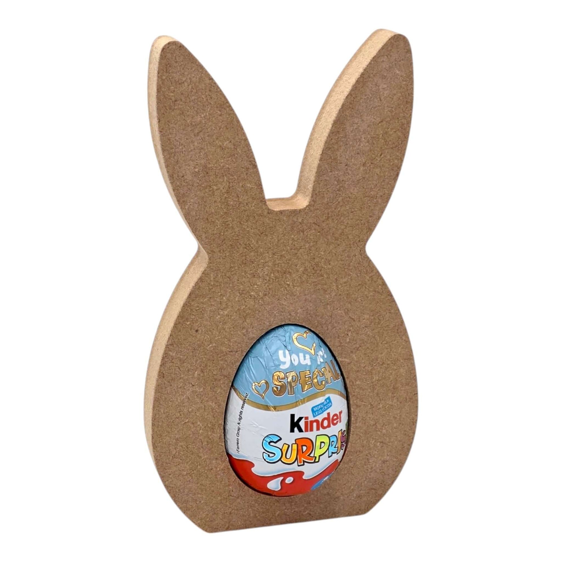 Bunny Ear Egg Holder - Straight Ears displaying a Kinder Surprise egg.