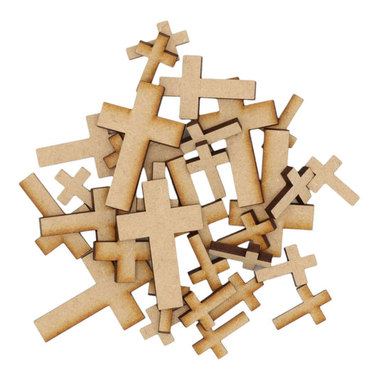 Laser cut MDF latin cross craft shapes, 3mm thick, perfect for arts & crafts projects.